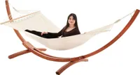 di volio Hängematte Trevia - creme, mit Gestell aus Holz, für den Outdoor-Bereich - wetterfest und robust, max. Belastung 150 kg
