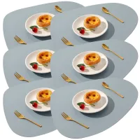 6Stück Tischsets,Abwaschbar Rund Doppelseitigen rutschfest Platzdeckchen Leder Kunstleder Tischset Lederoptik Platzset (hellblau)