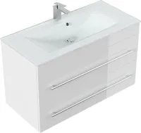 Badmöbel Vitro 1000 mit Glaswaschbecken SoftClose weiss hochglanz : Weiss hochglanz