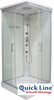 Komplettduschkabine TWIST 2 mit Schnellmontage 90 x 90 x 215 - Chrom - Kopf- und Handbrause - Massagedüsen - Mit Glasablage