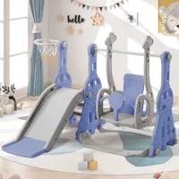 Fortuna Lai Rutsche für Kinder, 4 In 1 Kinderrutsche Schaukel mit Basketballständer, Kletterleiter, Schaukel Rutsche Gartenrutsche für In- und Outdoor, Blau