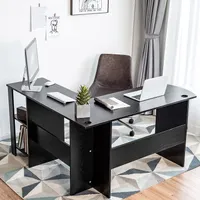 Biurko narożne w kształcie litery L z 3 półkami, biurko oszczędzające miejsce, biurko komputerowe do biura, gabinetu, biurko w stylu industrialnym, 130 x 130 x 72,3 cm, czarne