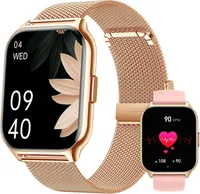 Smartwatch zum Annehmen/Tätigen von Anrufen, 2,01-Zoll-Fitness-Tracker mit KI-Sprachsteuerung, Blutdruck-/SpO2-/Herzfrequenzmesser, Gold