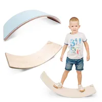 MAMOI®Dřevěná balanční deska , vnitřní balanční desky 80 x 30 cm, balanční deska s modrou plstí, houpací deska pro děti, trenažér rovnováhy a balancov