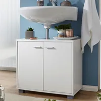 FineBuy Waschbeckenunterschrank mit 2 Türen Weiß, Kleiner Schrank Badezimmer 60x30x55 cm, Badschrank Waschbecken Stehend, Bad Aufbewahrung, Waschtischunterschrank