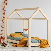 Selsey Mallory Kinderbett Hausbett mit Rausfallschutz und Buchweizen-Kokos-Matratze 70x160 cm 