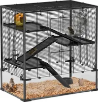 PawHut Hamsterkäfig für Zwerghamster, 4-stufiges Nagerkäfig mit Glasboden, Hütte, Laufrad, Rampen, Futterschale, Kleintierkäfig Zwerghamsterkäfig 78,5 x 48,5 x 80 cm Schwarz