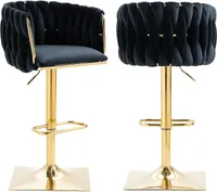 Barstuhl,Samt Barhocker 2er Set,Verstellbare Barstühle, Drehbar Küchenhocker mit Fassrücken für Küche und Hausbar,Schwarz