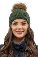 Vivisence Bommelmütze Damen Universalgröße - Kopfbedeckung warm für Winter Herbst Elegant Mütze mit Bommel kunstpelz für frauen Klassisch mütze - Grün
