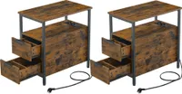 VASAGLE Beistelltisch, Nachttisch mit Steckdosenleiste, 2 Schubladen, 2er Set