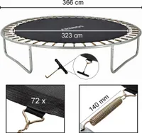Mata do skakania AREBOS Ø 323 cm do trampolin o Ø 366 cm 140 mm sprężyny 72 oczka
