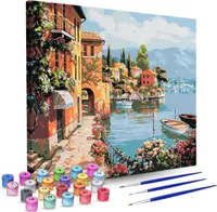 Rubye® Malen nach Zahlen Erwachsene und Kinder [40 cm x 50 cm] - DIY Ölgemälde Leinwand Set - Inklusive Pinsel, Staffelei und Farben - Italienische Küste [Ohne Rahmen]