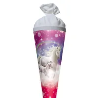 ROTH Schultüte Einhorn im Sternenhimmel 70 cm groß Glitter rund Rot(h)-Spitze Filzverschluss Zuckertüte