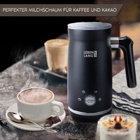 LEBENLANG Milchaufschäumer elektrisch Schwarz - Inkl. Ersatzbesen + 4 Modi für den perfekten Cappuccino | Milchschäumer elektrisch | Milk Frother Kakaomachine heiße Schokolade | Milchkocher Induktion