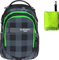 Schulrucksack Elephant Hero Signature Rucksack Schulmappe Schultasche Jungen Mädchen 12609 Plaid Schwarz Grün Karo + Regencover