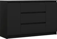 Komoda 140 cm z 2 drzwiczkami i 3 szufladami w kolorze czarnym matowym - 140 x 78 x 39 cm (szer./wys./gł.)