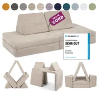 Linodino Spielsofa Cord - Kindersofa | Kinder Couch als Kuschelecke und Indoor Spielplatz | Kinder Sofa aus Schaumstoff Bausteinen I Elfenzauber Beige