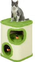 PawHut Kratztonne, 52 cm hoch Katzentonne mit 2 Höhle, Kratzbaum mit Marienkäfer-Spielzeug, Katzenturm aus Sisal, Katzenhöhle für Katze bis 5 kg, Grün