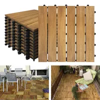 TRMLBE Dřevěné dlaždice Terasové dlaždice 30 x 30 cm Dřevěný vzhled balkonových dlaždic s drenáží a kliknutím Podlahové dlaždice odolné proti povětrnostním vlivům pro zahradní terasu balkon (Model A, Velikost: 11 kusů | 1m²)