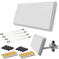 Selfsat H30D4+ Flachantenne Quad + Fensterhalterung + 4 Fensterdurchführung + 16 F-Stecker + 8 Wetterschutztüllen (Full HD 4K UHD Sat Anlage für 4 Teilnehmer) netshop 25 Set