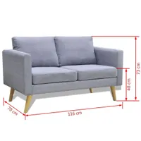 vidaXL Sofa 2-osobowa tkanina jasnoszara