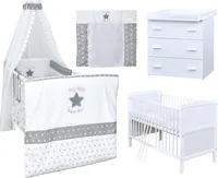 Baby-Delux Babyzimmer Babybett Wickelkommode Weiss Bettwäsche Komplett Set Superstar