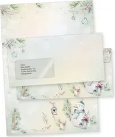 Tatmotive Flöckchen 100 Sets Weihnachtsbriefpapier mit Fensterumschlag, Briefpapier Weihnachten A4 mit Umschlag mit Fenster