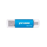 yvonne YT601-2 USB2.0 U-Festplatte 64 GB OTG-Doppelanschluesse Multifunktionales USB-Flash-Laufwerk fuer Telefon / PC / Laptop Blau