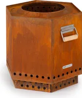 Blumfeldt Feuerstelle, Mobile Feuerschale mit Regenabdeckung und Holzgriffen, Outdoor Feuertisch, Holzkamin Tischfeuer mit 360° Feuerblick, Feuerschale für den Garten & Terrasse