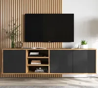 TV-Wandschrank TV-Schrank Fernsehschrank Apollo Dreitürig  Modern  Lindner Möbel  150cm x 39cm x 35cm Farbe: Wotan Eiche matt - schwarz matt