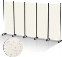 Paravent auf Rollen 5 teilig Beige 284x181 cm Outdoor Raumteiler Garten Spanische Wand Trennwand Raumtrenner