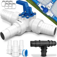 tillvex® Bypass Set Pool 12-dílný - Ø32 a 38 mm připojení | 3cestný ventil a ABS adaptér | 6x hadicové svorky a 8m izolační páska - ideální pro pískové filtrační systémy, tepelná čerpadla a ohřev bazénu (modrá)