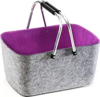 Kobolo Filzkorb Einkaufskorb Korb groß - Klappbügel - Filz - dunkelgrau lila - 42x30x22 cm - Tragetasche Filzkorb Tasche Geschenkkorb viele Farben