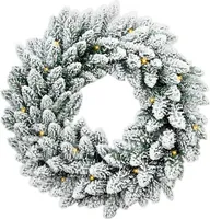 Weihnachtskranz künstlich undekoriert schneeweiß DELUXE Viola 30 cm mit LED-BELEUCHTUNG zum Tisch und Aufhängen