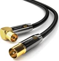 deleyCON 7,5m TV Antennenkabel HDTV Full HD - 1x gewinkelt - Koaxialkabel - TV-Stecker (gerade) zu TV-Buchse (90° Grad) - Metallstecker - Schwarz