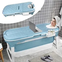 NAIZY Faltbare Badewanne | 128x62x52cm | Ideal für kleine Badezimmer | Mobile tragbare Klappbadewanne zum Aufstellen | Unsichtbarer Handgriff | Mit Massagerollen | Blau
