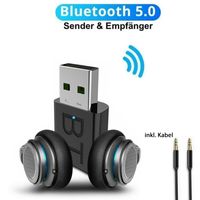 2-in-1 USB Bluetooth 5.0 Dongle Stick Adapter Transmitter und Empfänger mit 3,5mm digitales Audiokabel für PC TV Kopfhörer