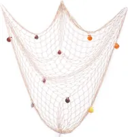 Fischernetz Deko,Maritime Deko,Mediterranen Stil Fischerei Dekorative mit Farbigen Muscheln,Netz Schlafzimmer Wohnzimmer Wand Bar Party Decor Fotografie,Circa 150 x 200 cm (Beige)