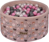 Flumi Bällebad Baby - Bällepool Kinder 90x40cm mit 200 Bällebad Bälle ∅ 7cm in EU hergestellt - Beige/Teddybären +Rosa Bälle