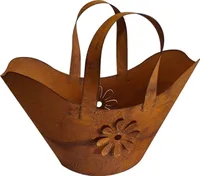 Tasche mit Blüte zum Bepflanzen Windlicht Beetdeko Metall Rost Gartendeko Edelrost rostige Deko für den Garten Pflanztasche XXL
