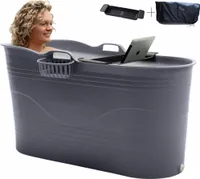 HelloBath® - Bath Bucket XL (Komfort) - Grau - 125cm, Sitzbad Erwachsene, Eisbad - Abflussschlauch, Wannenbrett und Wasserhahn