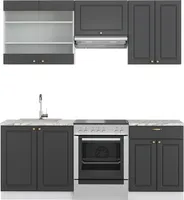 Vicco Küchenzeile Fame-Line, 200 cm ohne Arbeitsplatte, Anthrazit-Gold/Weiß