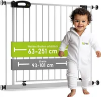 BOMI® Türschutzgitter zum Klemmen 63-251 cm | Ohne Bohren | Schließt automatisch | Kinderschutzgitter Treppengitter in Weiß