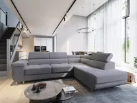 Masseno Narożnik APIRO R-S z funkcją spania i pojemnikiem na pościel Kształt L, Rozkładana sofa, Rogówka - Szary, POSO 60