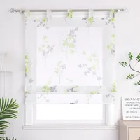 Joyswahl Raffrollo mit Schlaufen Küche Gardinen Raffgardine mit zweifarbigen Blumenmustern Landhausstil Transparent Grün-Weiß BxH: 60x140 cm