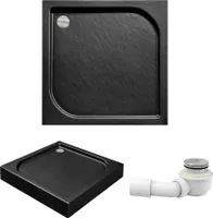 BADLAND Duschwanne Viereck OSKAR 90x90x5,5x16 cm Schwarz, Steinoptik mit Ablaufgarnitur und Füße Gratis