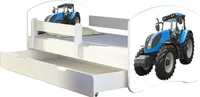ACMA Jugendbett Kinderbett Junior-Bett Komplett-Set mit Matratze Lattenrost und Rausfallschutz Weiß 42 Traktor 180x80 + Bettkasten