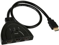 EWANTO Splitter 3x HDMI Switch (w) auf 1x HDMI (m) schwarz 1080p Hub 550mm Multi-Monitor Adapter