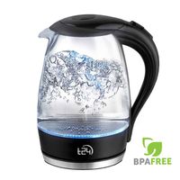 T24 Borosilikatglas Wasserkocher mit LED 2200 Watt 1,7 Liter Trockenlaufschutz BPA frei Rheinland GS