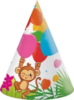 Procos - Kegel Partyhüte Jungle Balloons ausem Papier, 6 Stück, mehrfarbig, 93784